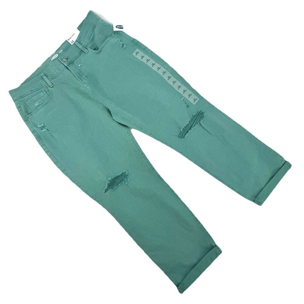 Old Navy Mid-Rise Distressed Pop-Color Teal Boyfriend Jeans Women’s Size 12